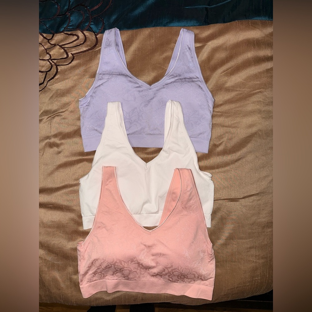 AnyBody Lavender, White, and Peach Sports Bras